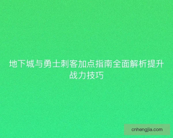 地下城与勇士刺客加点指南全面解析提升战力技巧
